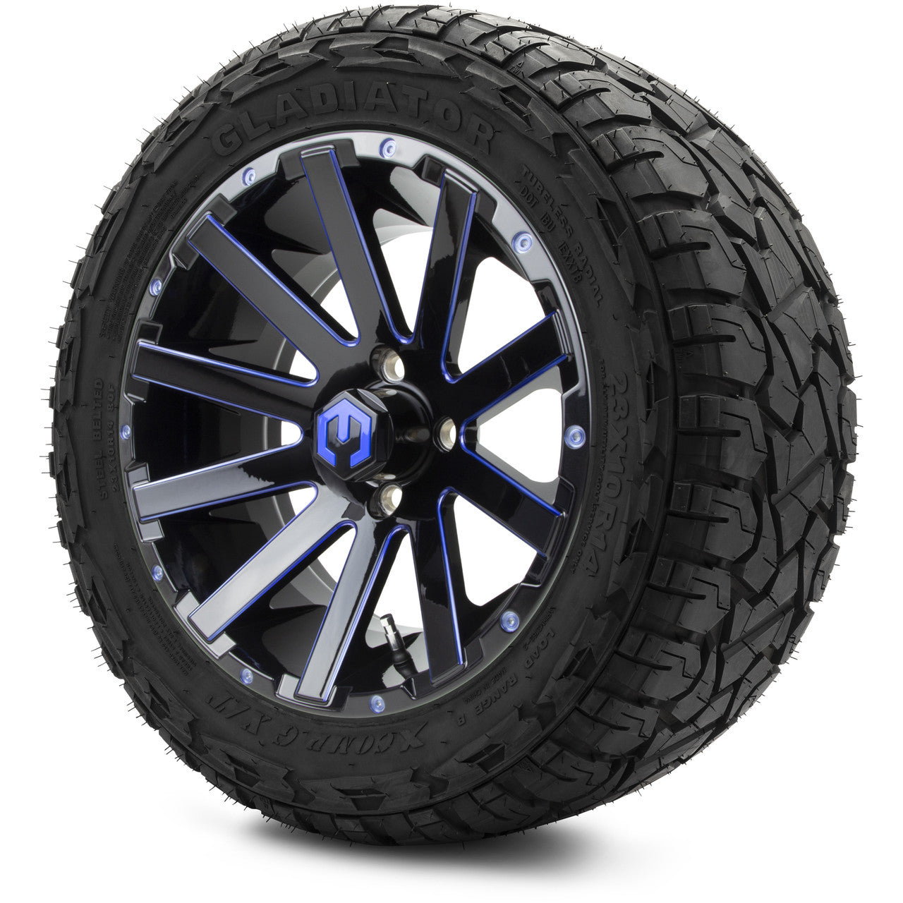 MODZ® 14" Mauler Glossy Black and Blue with Ball Mill Wheels & Off-Road Tires Combo