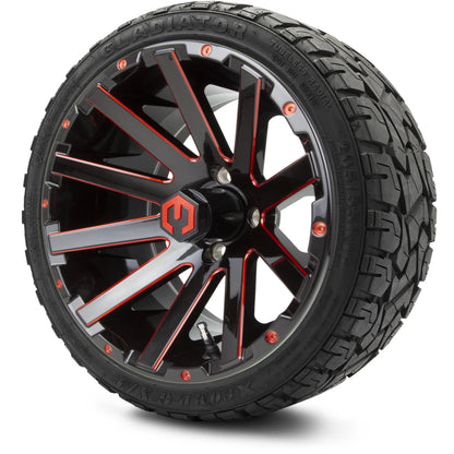 MODZ® 14" Mauler Glossy Black and Red with Ball Mill Wheels & Off-Road Tires Combo