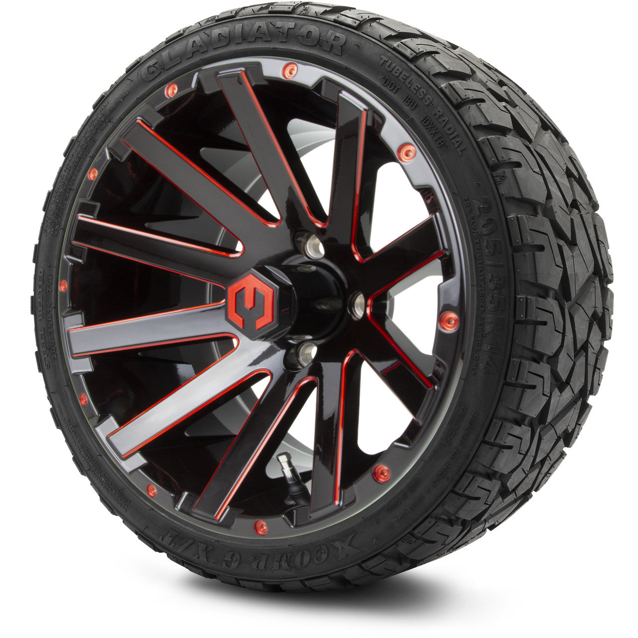 MODZ® 14" Mauler Glossy Black and Red with Ball Mill Wheels & Off-Road Tires Combo