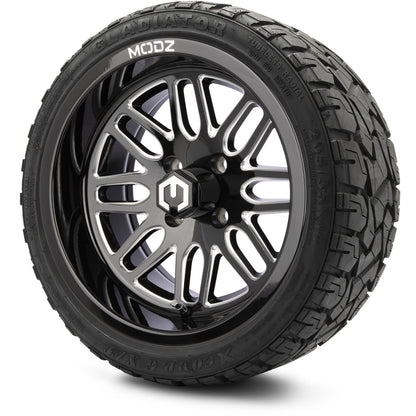 MODZ® 14" Mayhem Glossy Black with Ball Mill Wheels & Off-Road Tires Combo