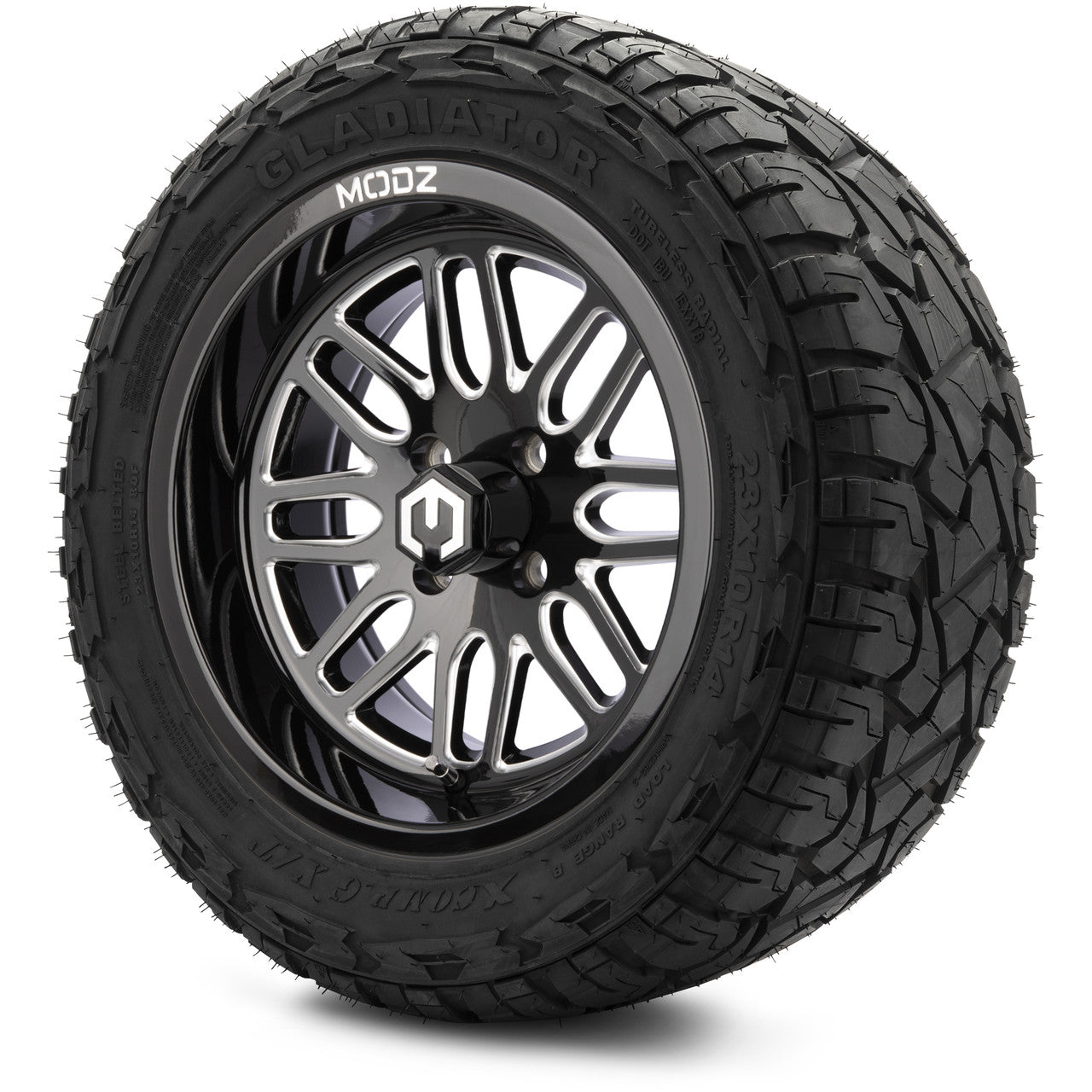 MODZ® 14" Mayhem Glossy Black with Ball Mill Wheels & Off-Road Tires Combo