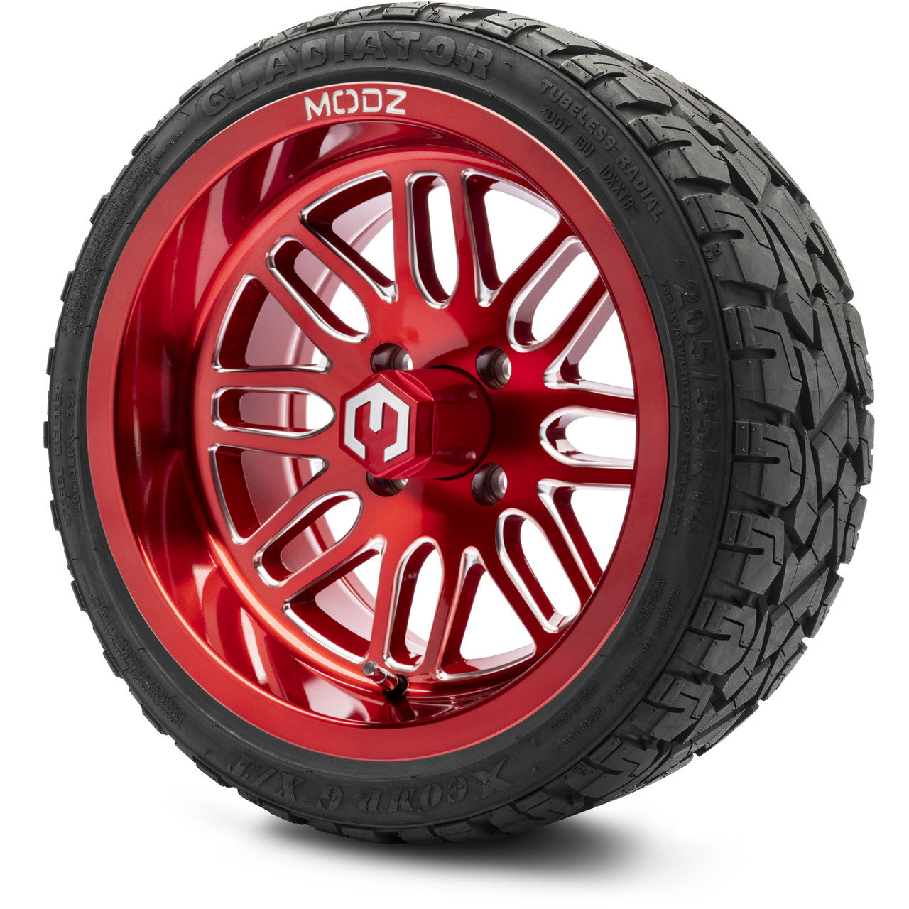 MODZ® 14" Mayhem Brushed Red with Ball Mill Wheels & Off-Road Tires Combo
