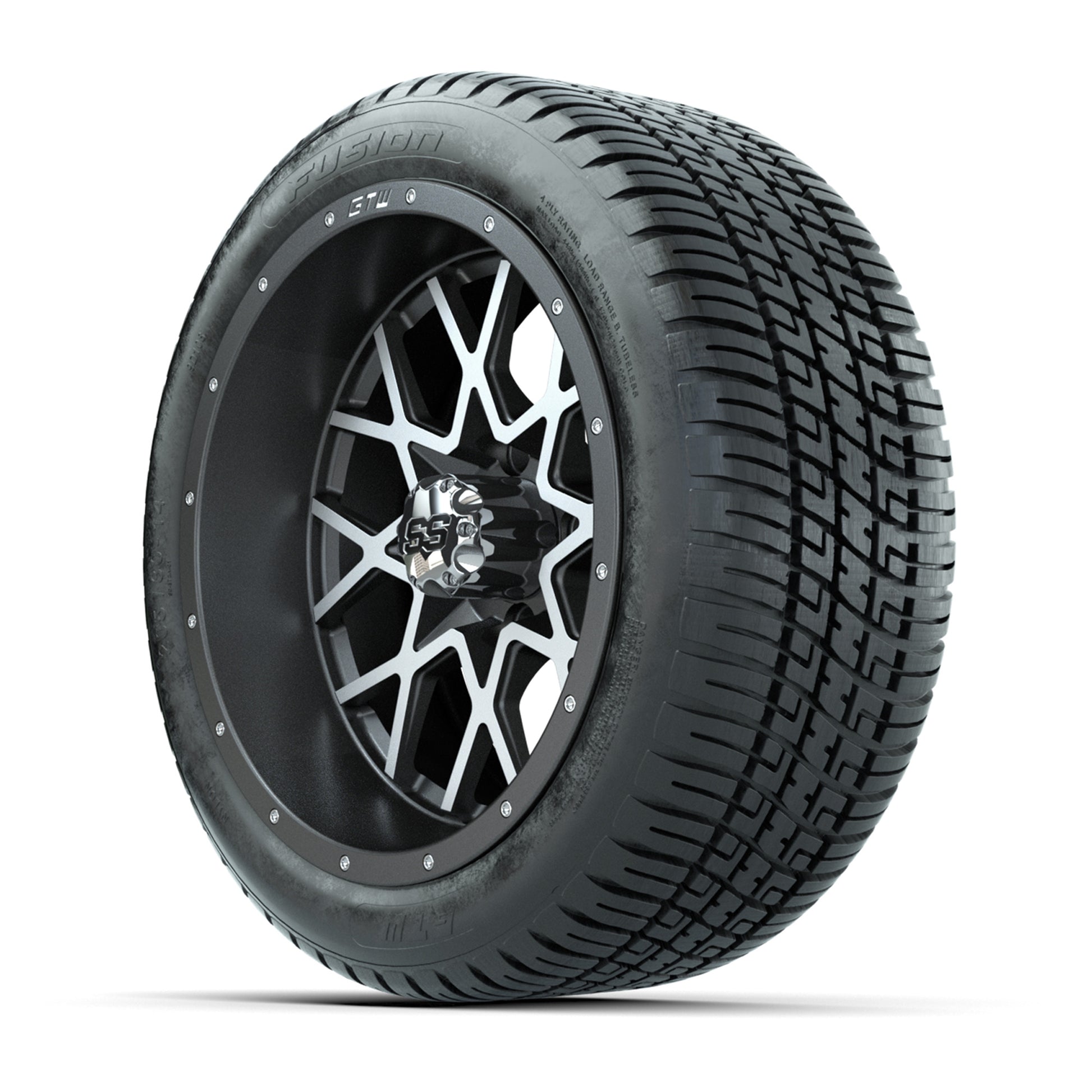 GTW® Vortex 2 Matte Gray/Machined 14 in Wheels with 205/30-R14 Fusion Street Tires – Full Set