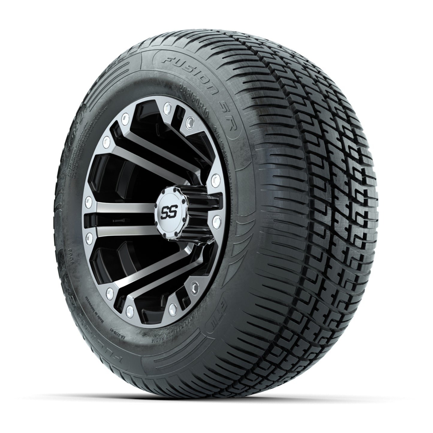GTW Specter Black/Machined 10 in Wheels with 205/50-R10 Fusion S/R Radial Steel Belt Street Tires – Full Set