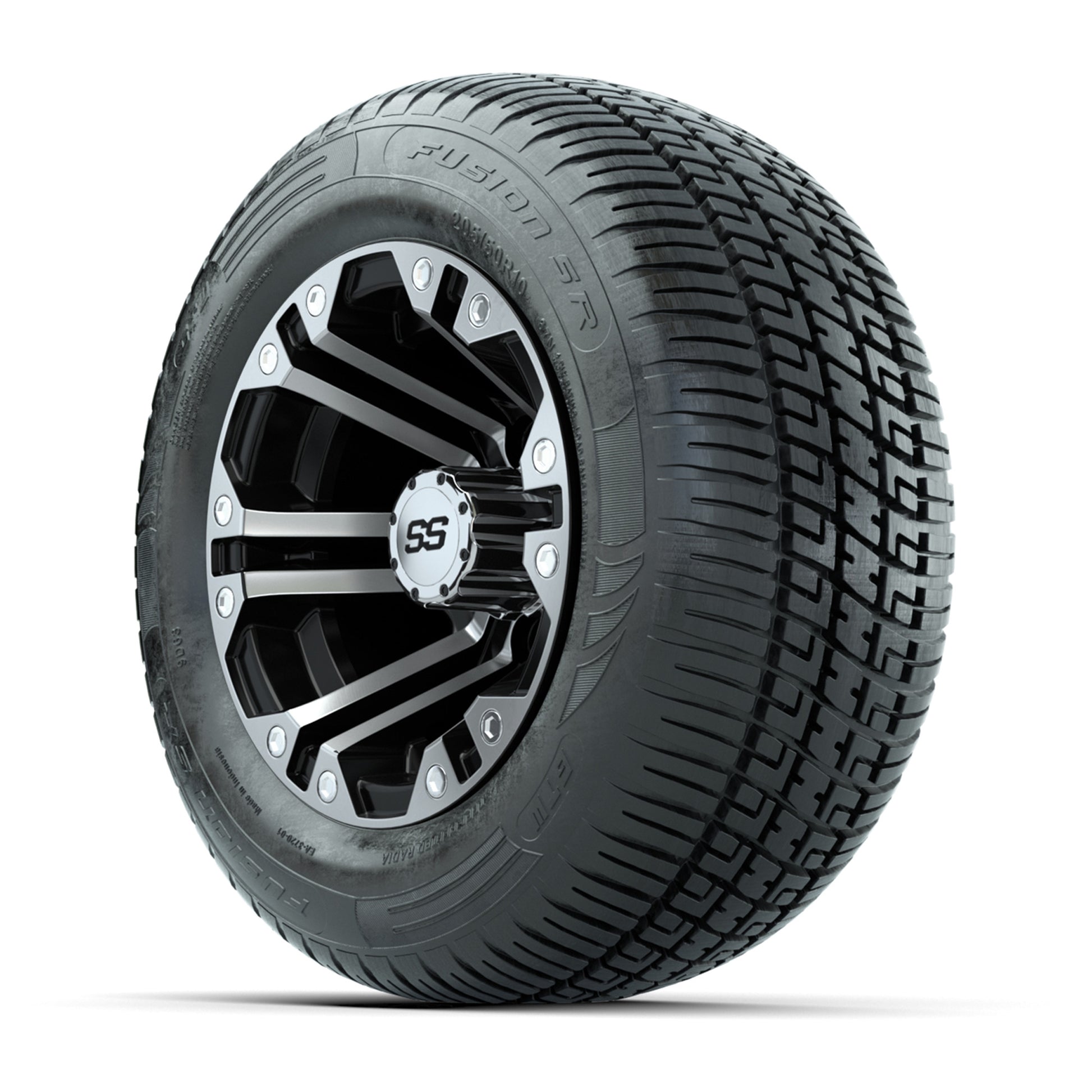 GTW Specter Black/Machined 10 in Wheels with 205/50-R10 Fusion S/R Radial Steel Belt Street Tires – Full Set