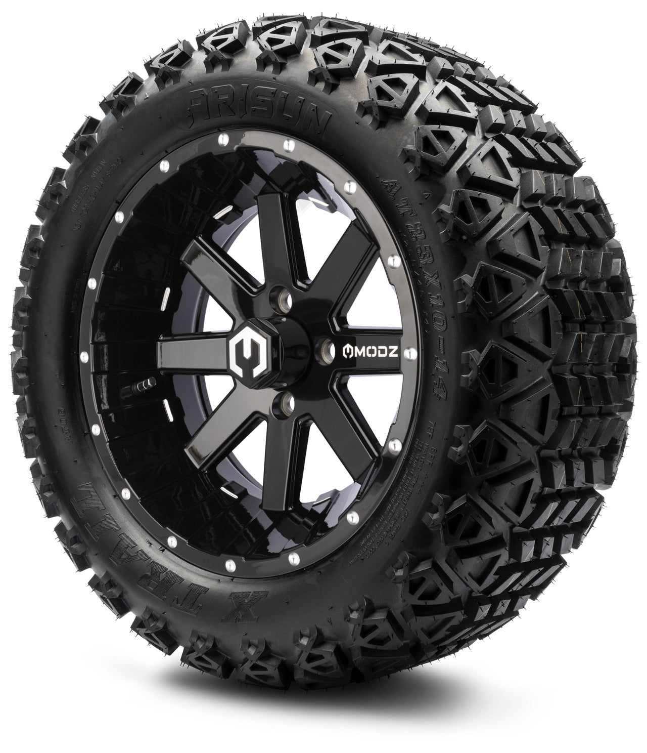 MODZ® 14" Assault Glossy Black with Ball Mill Wheels & Off-Road Tires Combo