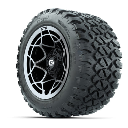GTW® Nexus Black with Silver Face 12 in Wheels with 20X10-12 Nomad Steel Belt Radial All-Terrain Tires - Full Set