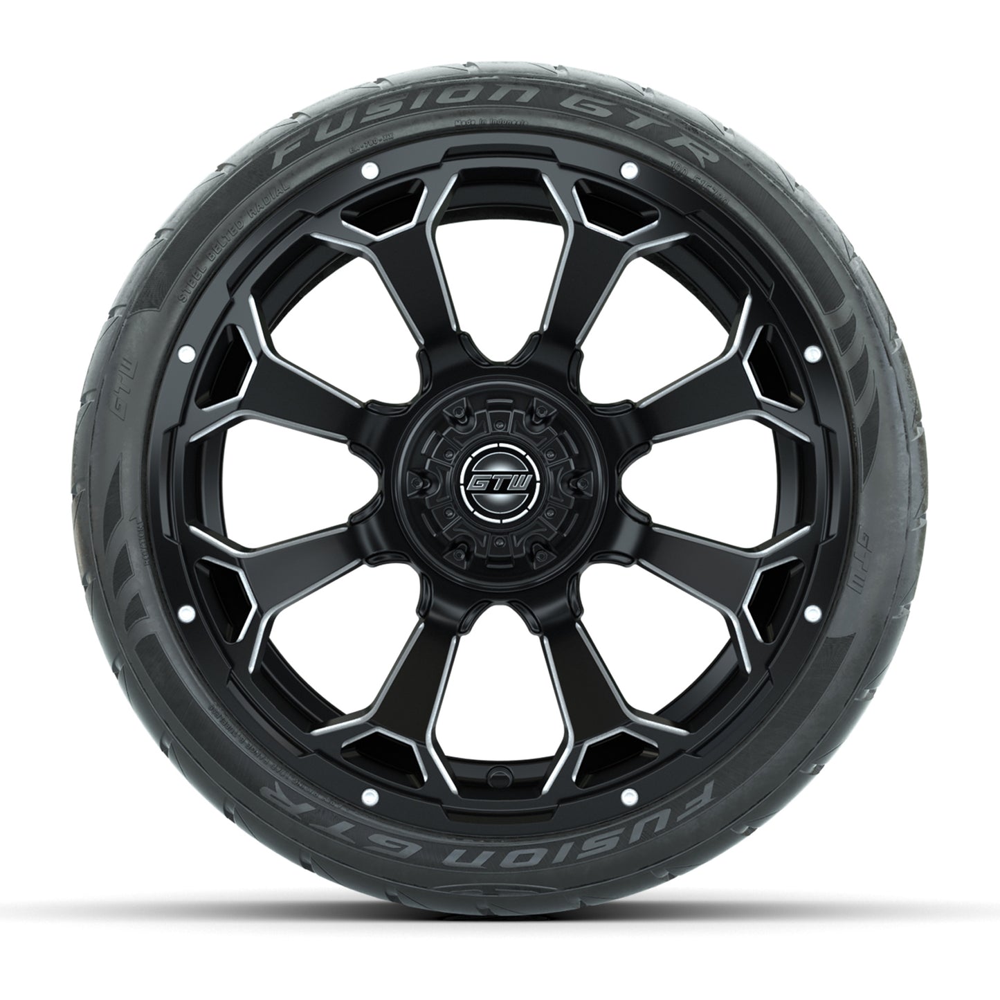 GTW Raven Matte Black/Ball Mill 15 in Wheels with 215/40-R15 Fusion GTR Steel Belt Radial Street Tires – Full Set
