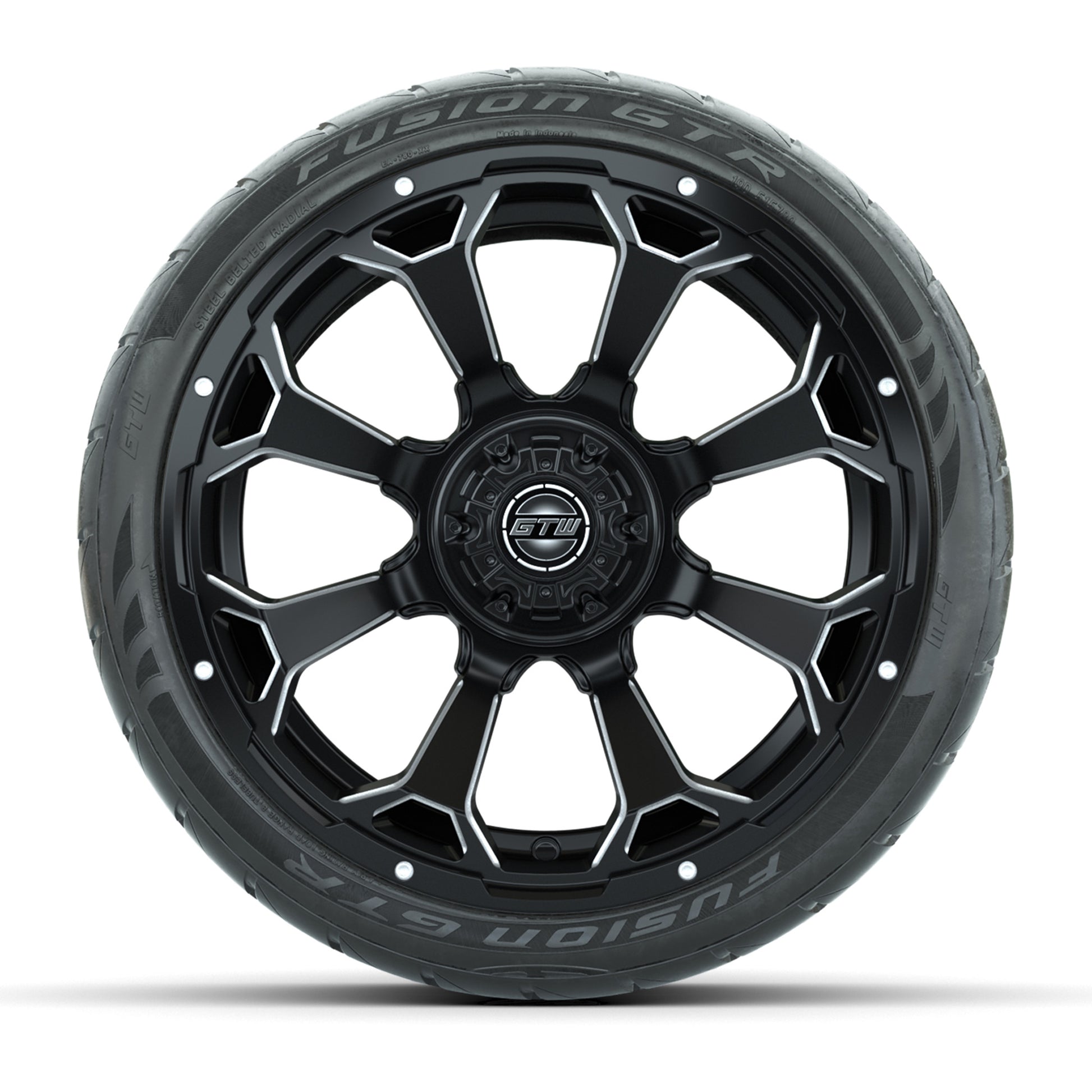GTW Raven Matte Black/Ball Mill 15 in Wheels with 215/40-R15 Fusion GTR Steel Belt Radial Street Tires – Full Set