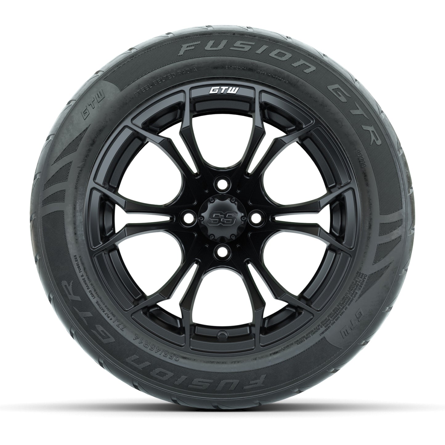 GTW Spyder Matte Black 14 in Wheels with 255/45-R14 Fusion GTR Street Tires – Full Set