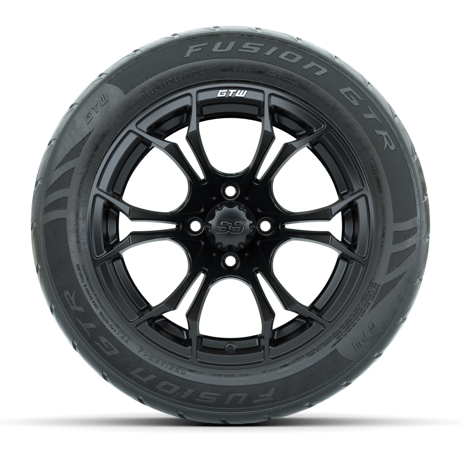 GTW Spyder Matte Black 14 in Wheels with 255/45-R14 Fusion GTR Street Tires – Full Set