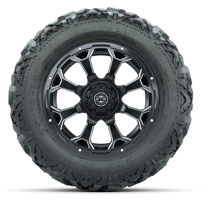 GTW Raven Matte Black/Ball Mill 14 in Wheels with 25x10-14 Barrage Mud Tires – Full Set