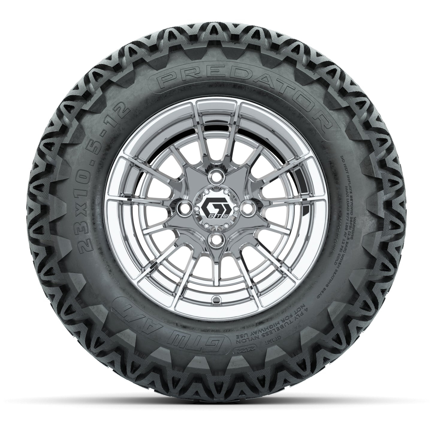 GTW® Boost Chrome 12 in Wheels with 23X10.5-12 Predator All-Terrain Tires – Full Set