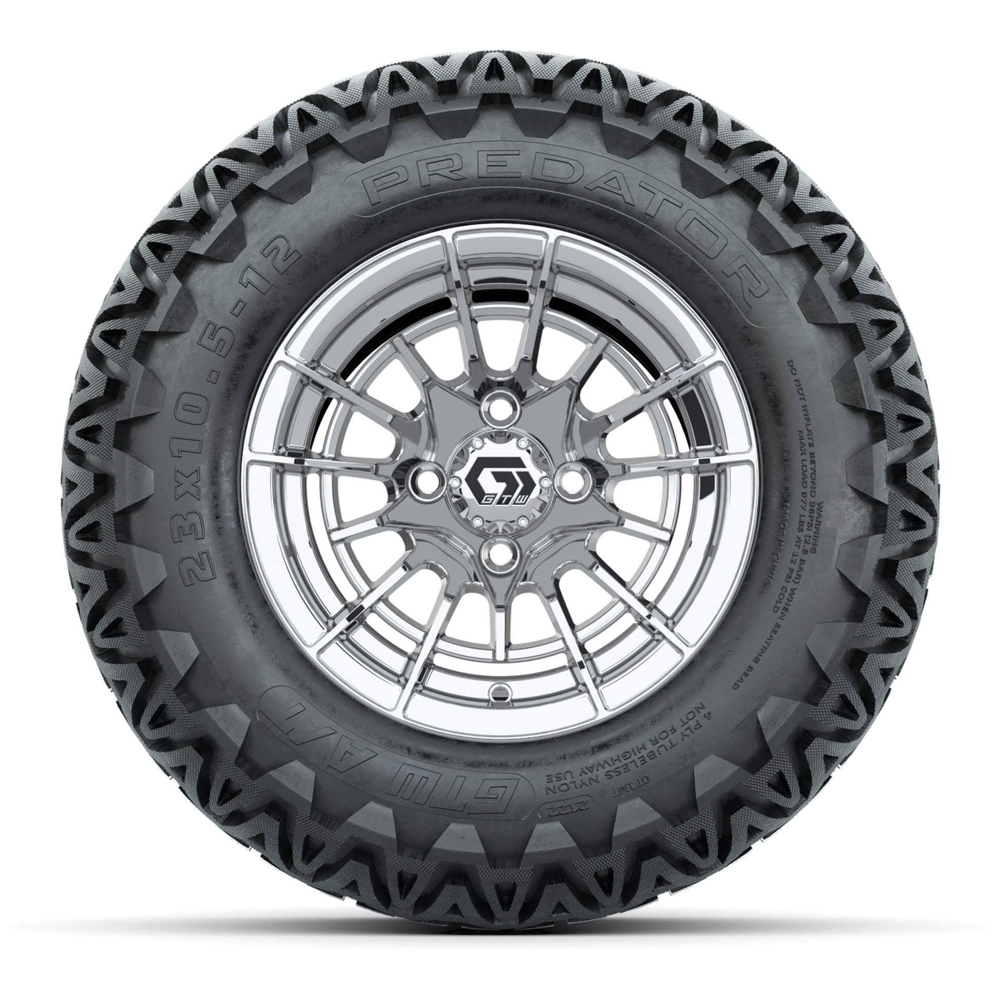 GTW® Boost Chrome 12 in Wheels with 23X10.5-12 Predator All-Terrain Tires – Full Set
