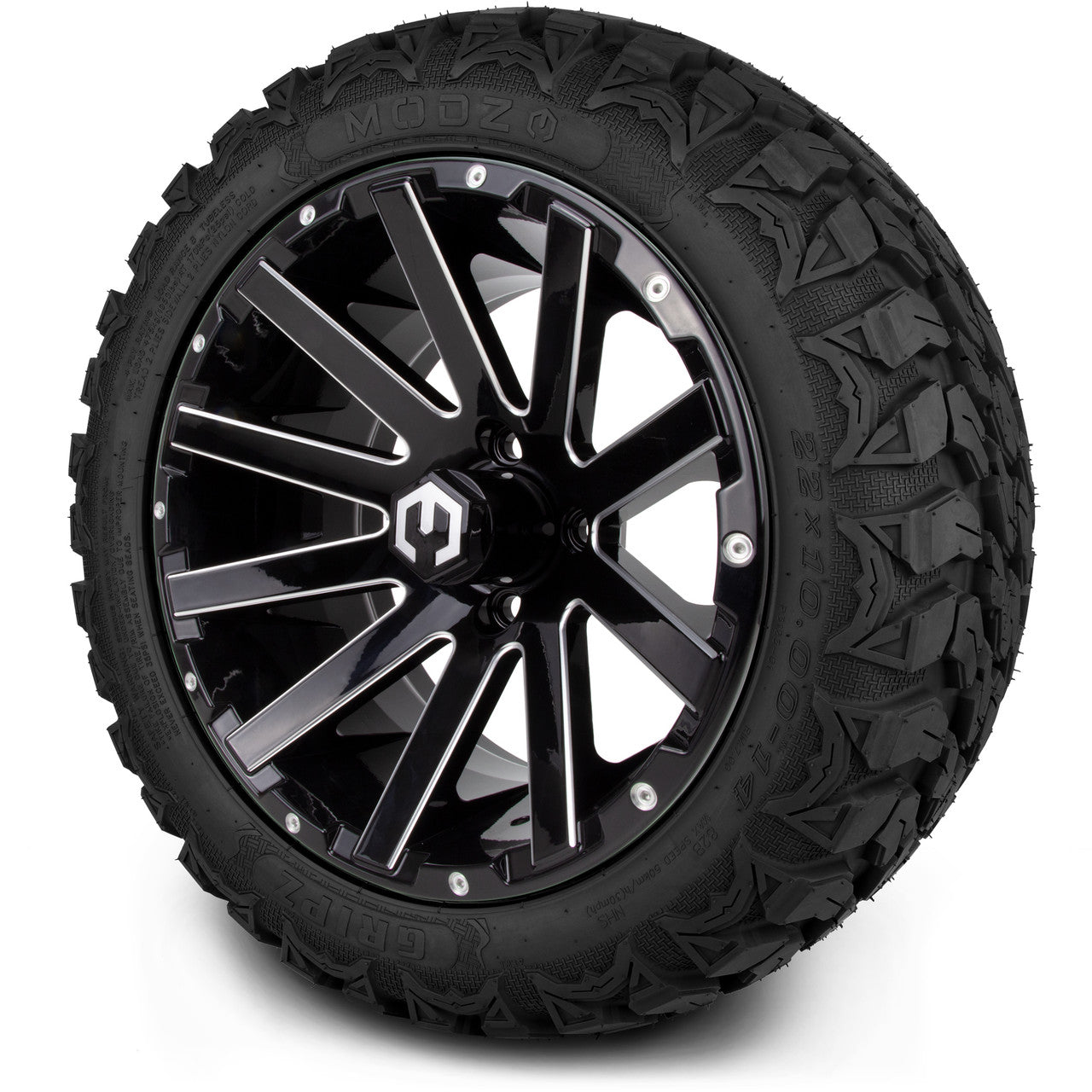 MODZ® 14" Mauler Glossy Black with Ball Mill Wheels & Off-Road Tires Combo
