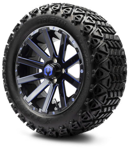 MODZ® 14" Mauler Glossy Black and Blue with Ball Mill Wheels & Off-Road Tires Combo