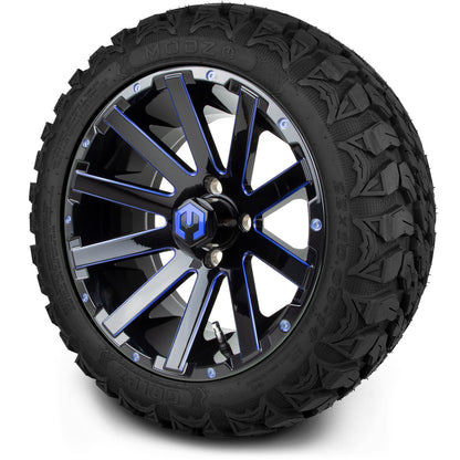MODZ® 14" Mauler Glossy Black and Blue with Ball Mill Wheels & Off-Road Tires Combo