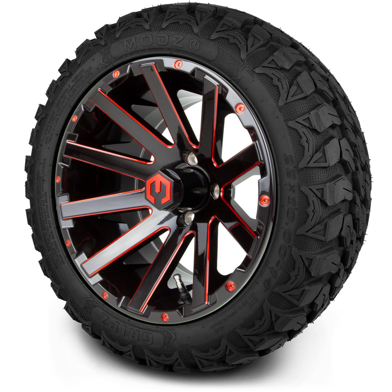 MODZ® 14" Mauler Glossy Black and Red with Ball Mill Wheels & Off-Road Tires Combo