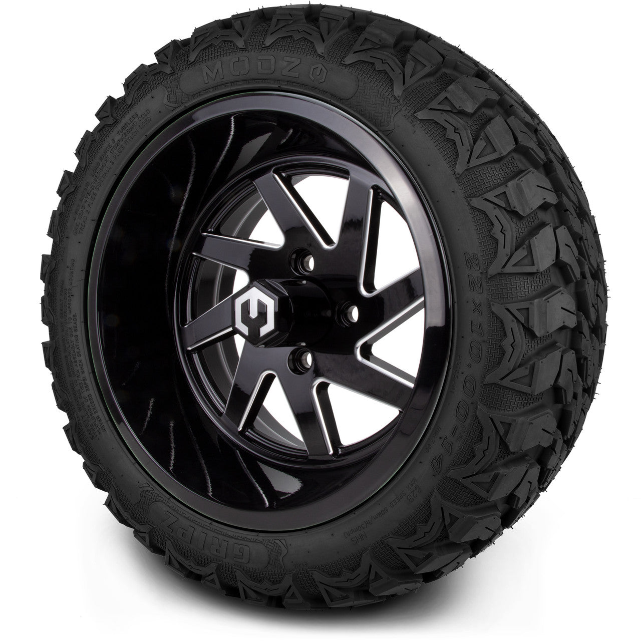 MODZ® 14" Fury Glossy Black with Ball Mill Wheels & Off-Road Tires Combo