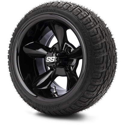 MODZ® 12" Godfather Glossy Black Wheels & Street Tires Combo