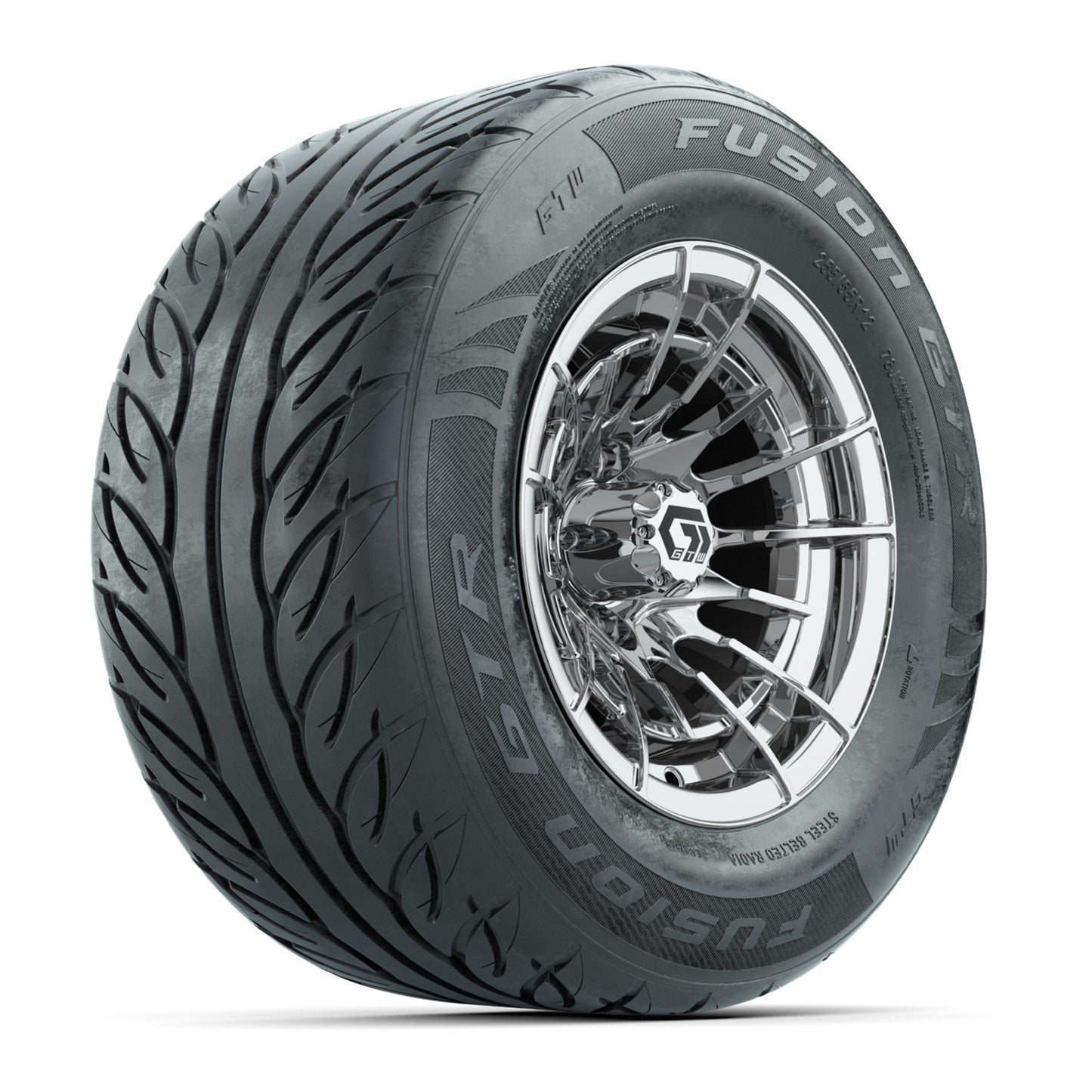 GTW® Boost Chrome 12 in Wheels with 255/55-R12 Fusion GTR Steel Belt Radial Street Tires - Full Set