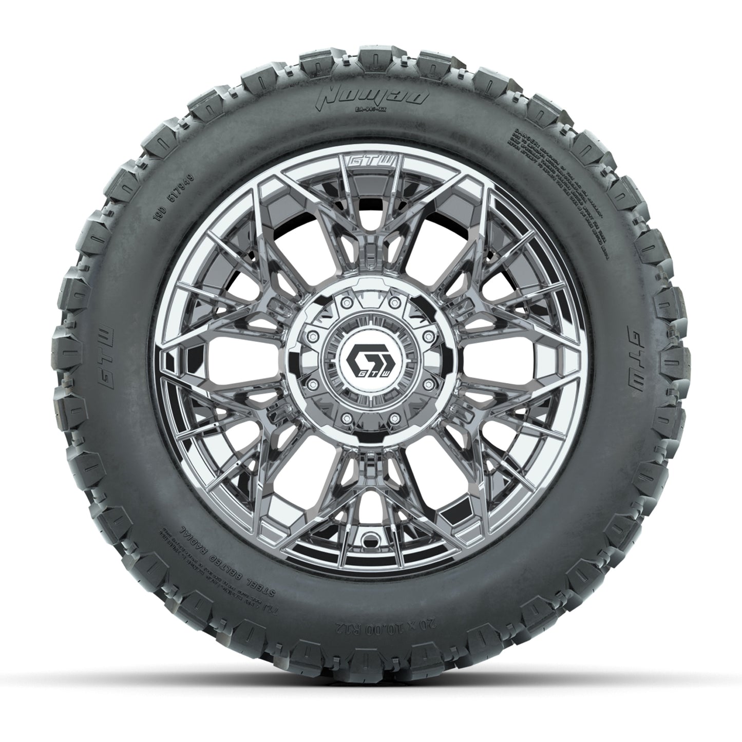 GTW® Stellar Chrome 12 in Wheels with 20X10-12 Nomad Steel Belt Radial All-Terrain Tires – Full Set