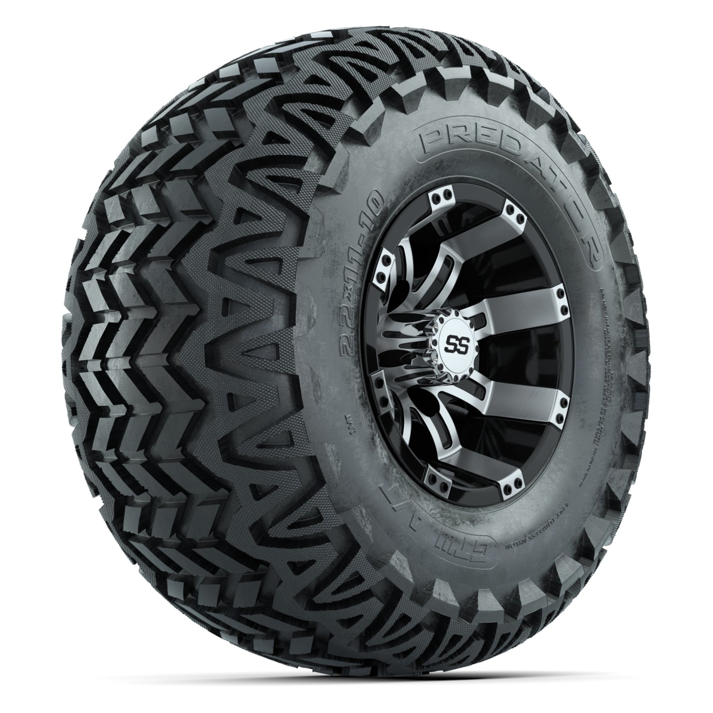 GTW Tempest Black/Machined 10 in Wheels with 22x11-10 Predator All-Terrain Tires – Full Set