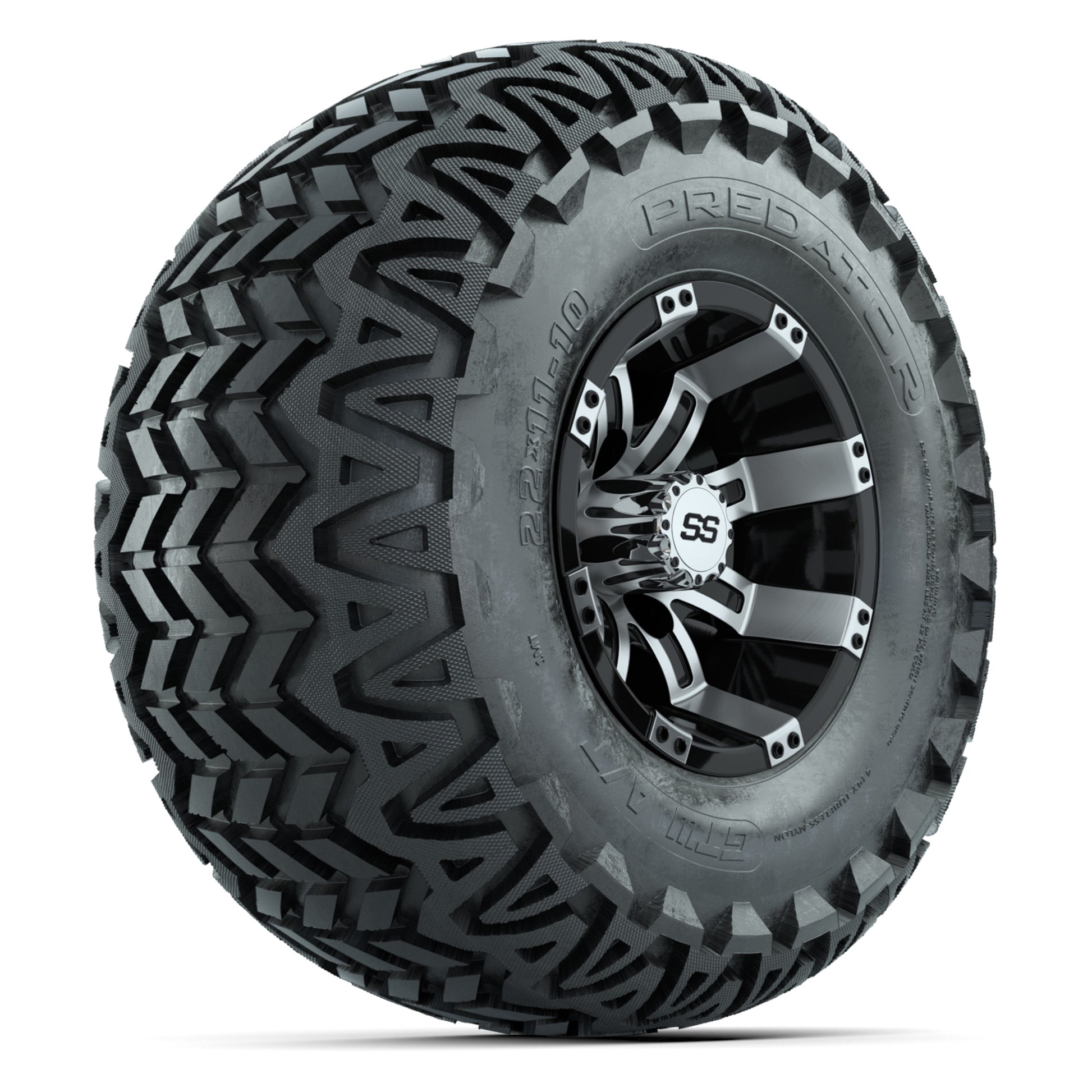 GTW Tempest Black/Machined 10 in Wheels with 22x11-10 Predator All-Terrain Tires – Full Set