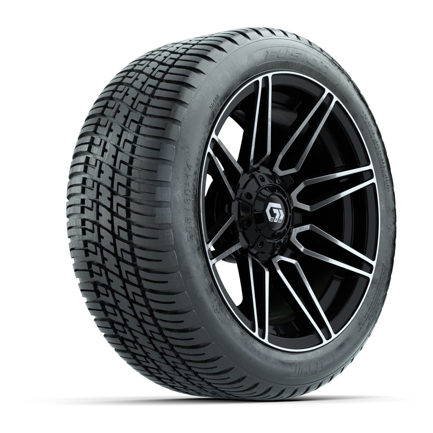 GTW® Stealth Gloss Black/Machined 14 in Wheels with 205/30-14 Fusion Street Tires – Full Set