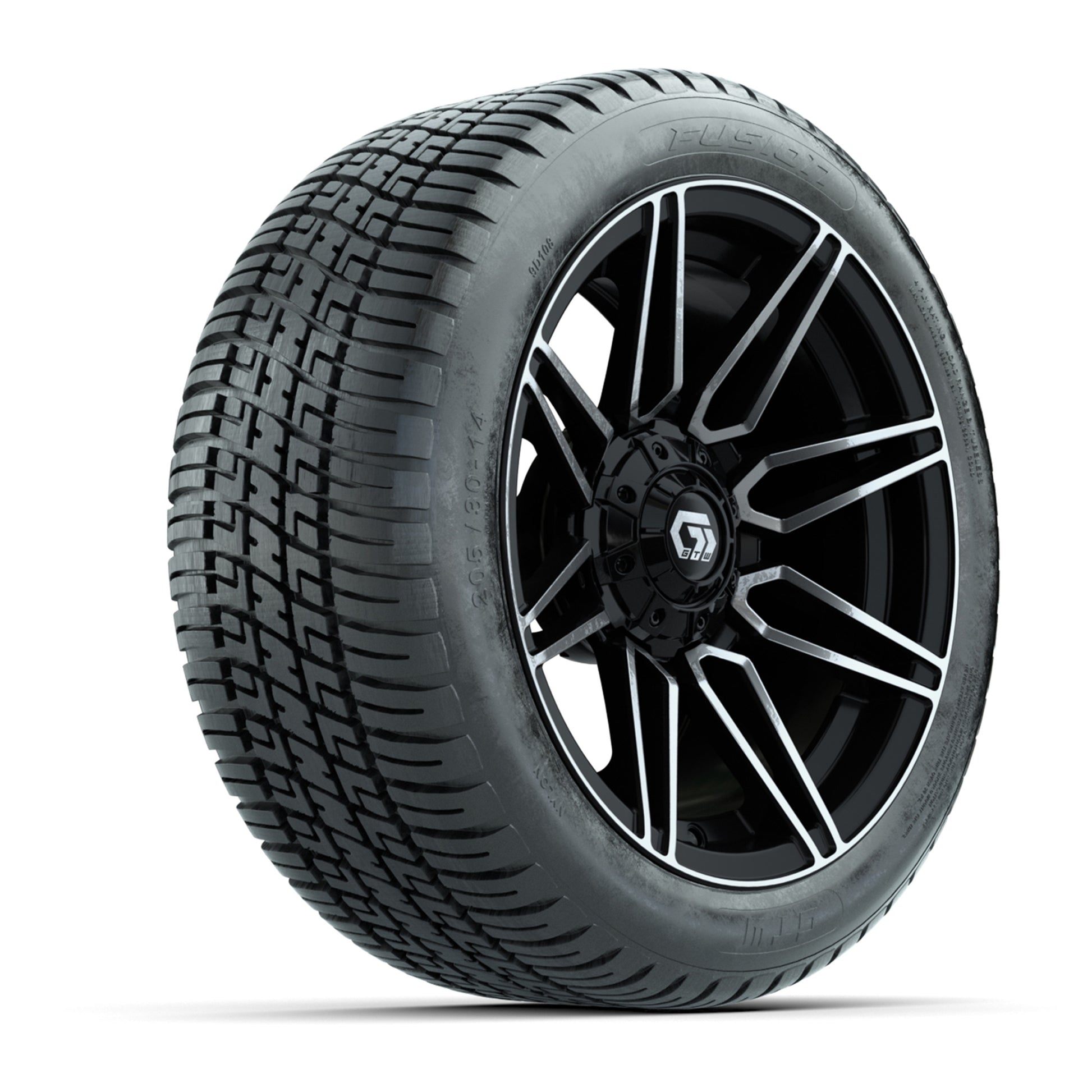 GTW® Stealth Gloss Black/Machined 14 in Wheels with 205/30-14 Fusion Street Tires – Full Set