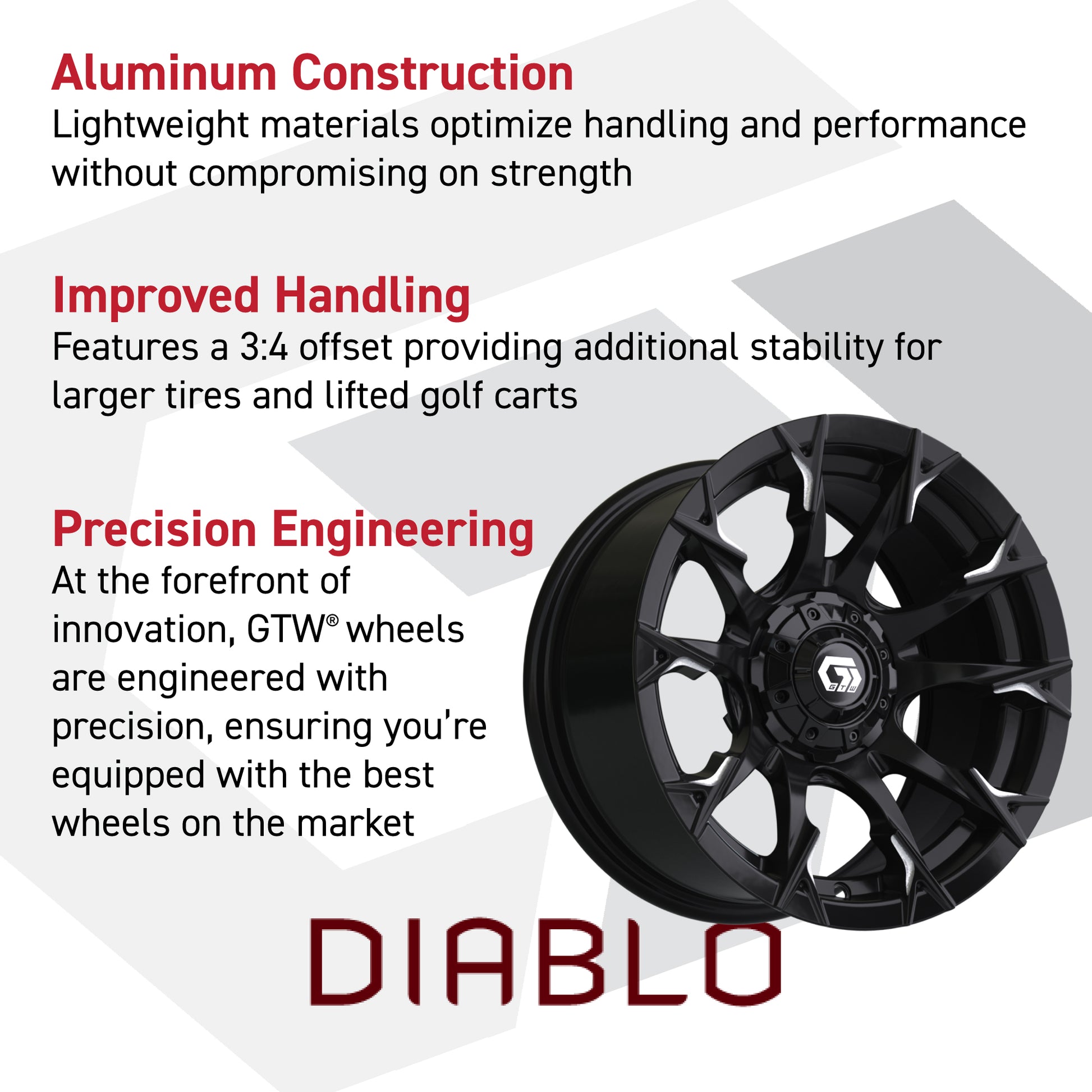 GTW® Diablo Gloss Black/Machined 15 in Wheels with 23x10-R15 Nomad Steel Belted Radial All-Terrain Tires – Full Set