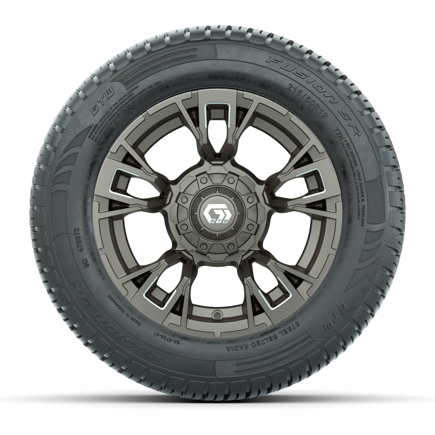 GTW® Vandal Satin Bronze/Machined 12 in Wheels with 215/50-R12 Fusion S/R Steel Belt Radial Tires – Full Set