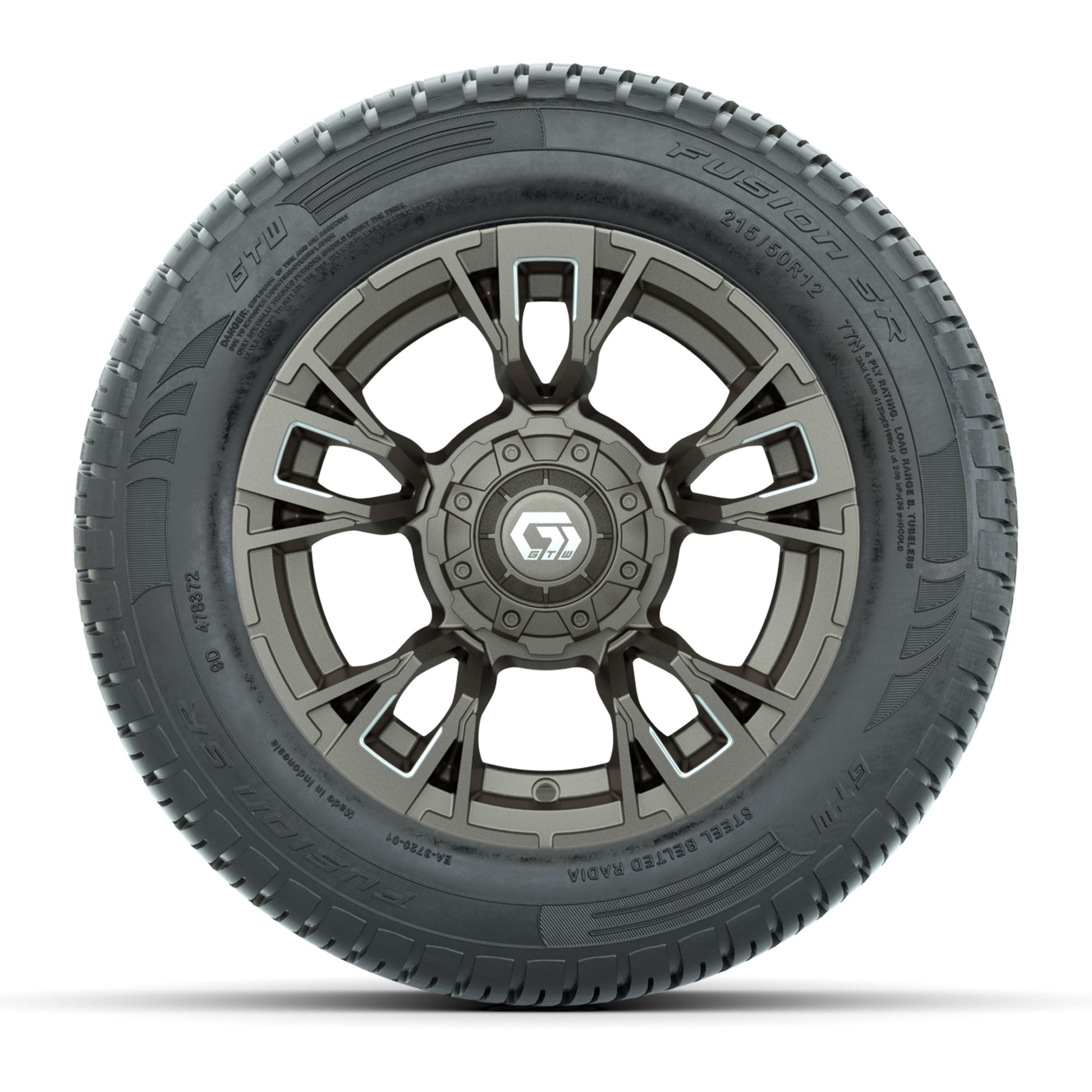 GTW® Vandal Satin Bronze/Machined 12 in Wheels with 215/50-R12 Fusion S/R Steel Belt Radial Tires – Full Set