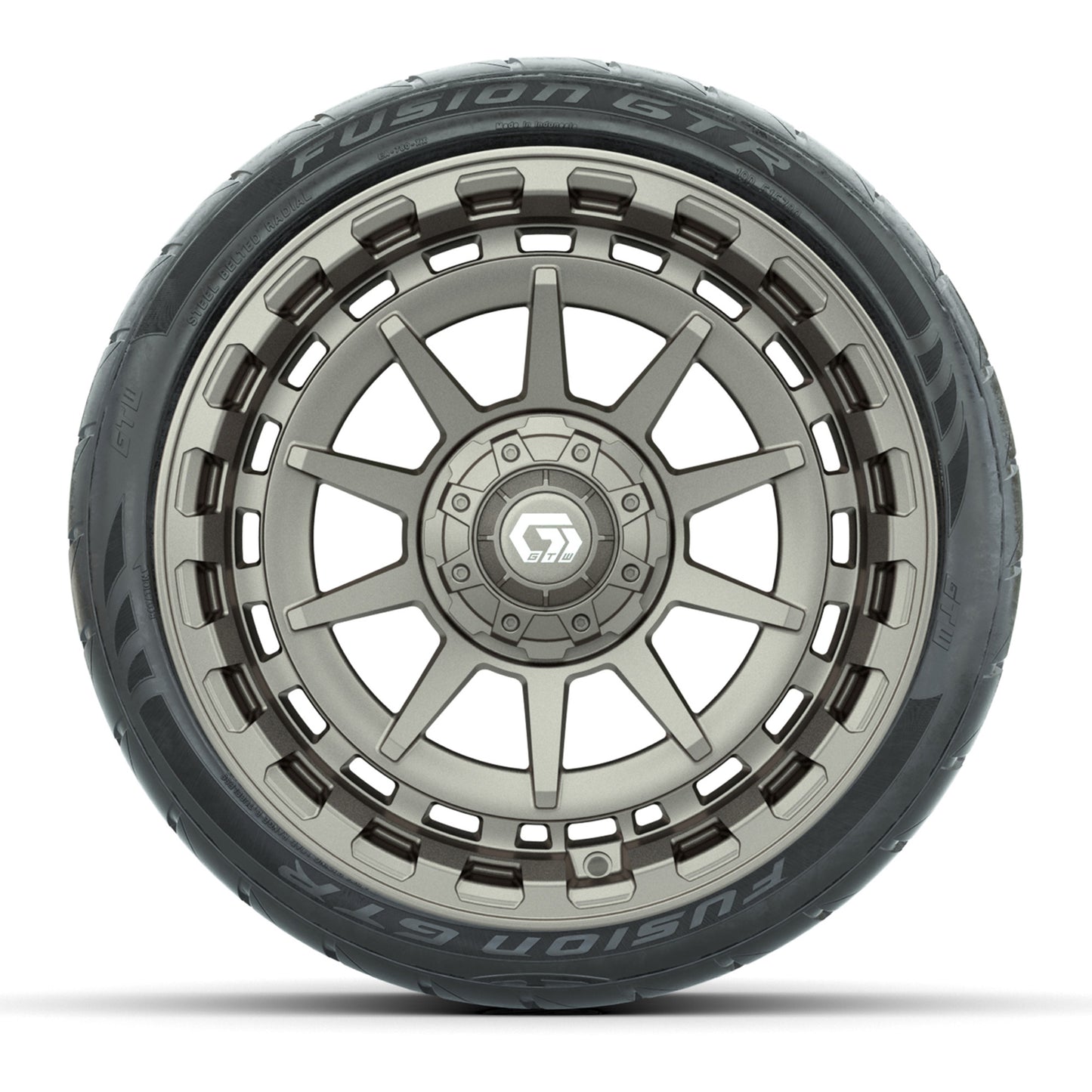 GTW® Barricade Satin Bronze 15 in Wheels with 215/40-R15 Fusion GTR Steel Belted Street Tires – Full Set
