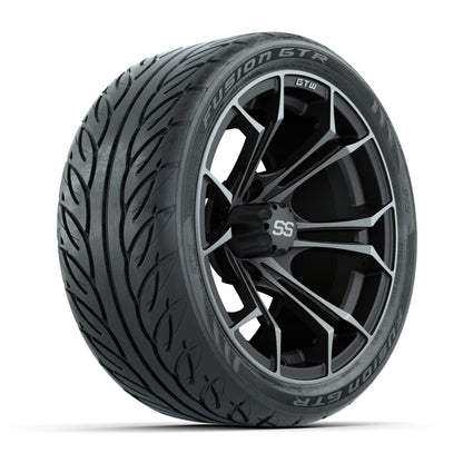 GTW® Spyder Matte Gray/Machined 14 in Wheels with 205/40-R14 Fusion GTR Steel Belt Radial Street Tires – Full Set