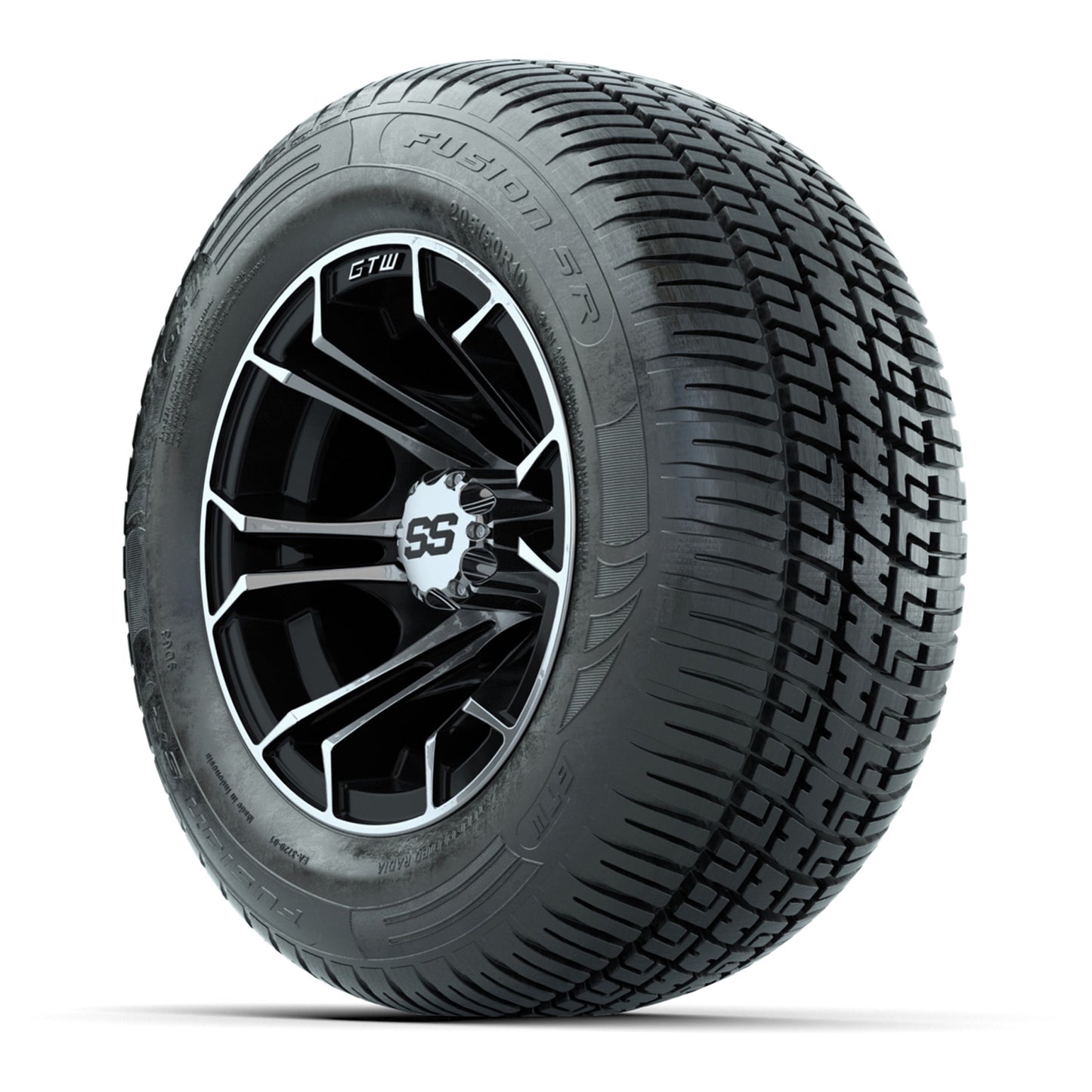 GTW Spyder Machined/Black 10 in Wheels with 205/50-10 Fusion SR Steel Belted Radial Tires – Full Set