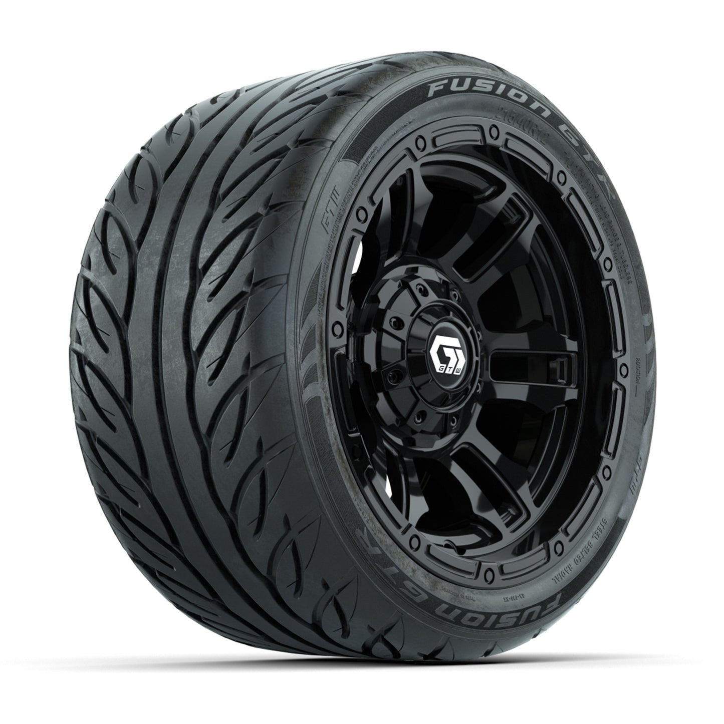 GTW® Shogun Gloss Black 12 in Wheels with 215/40-R12 Fusion GTR Steel Belt Radial Street Tires – Full Set