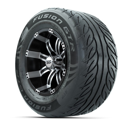 GTW® Tempest Black/Machined 12 in Wheels with 255/55-R12 Fusion GTR Steel Belt Radial Street Tires - Full Set