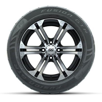 GTW® Specter Black/Machined 14 in Wheels with 255/45-R14 Fusion GTR Steel Belt Radial Street Tires – Full Set
