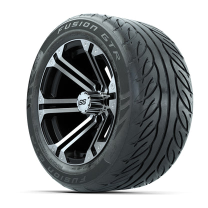 GTW® Specter Black/Machined 14 in Wheels with 255/45-R14 Fusion GTR Steel Belt Radial Street Tires – Full Set