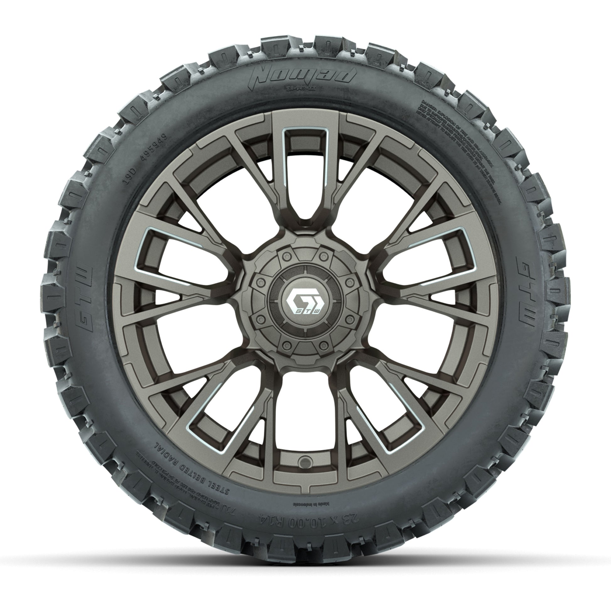 GTW® Vandal Bronze/Machined 14 in Wheels with 23X10-R14 Nomad Steel Belt Radial All-Terrain Tires – Full Set