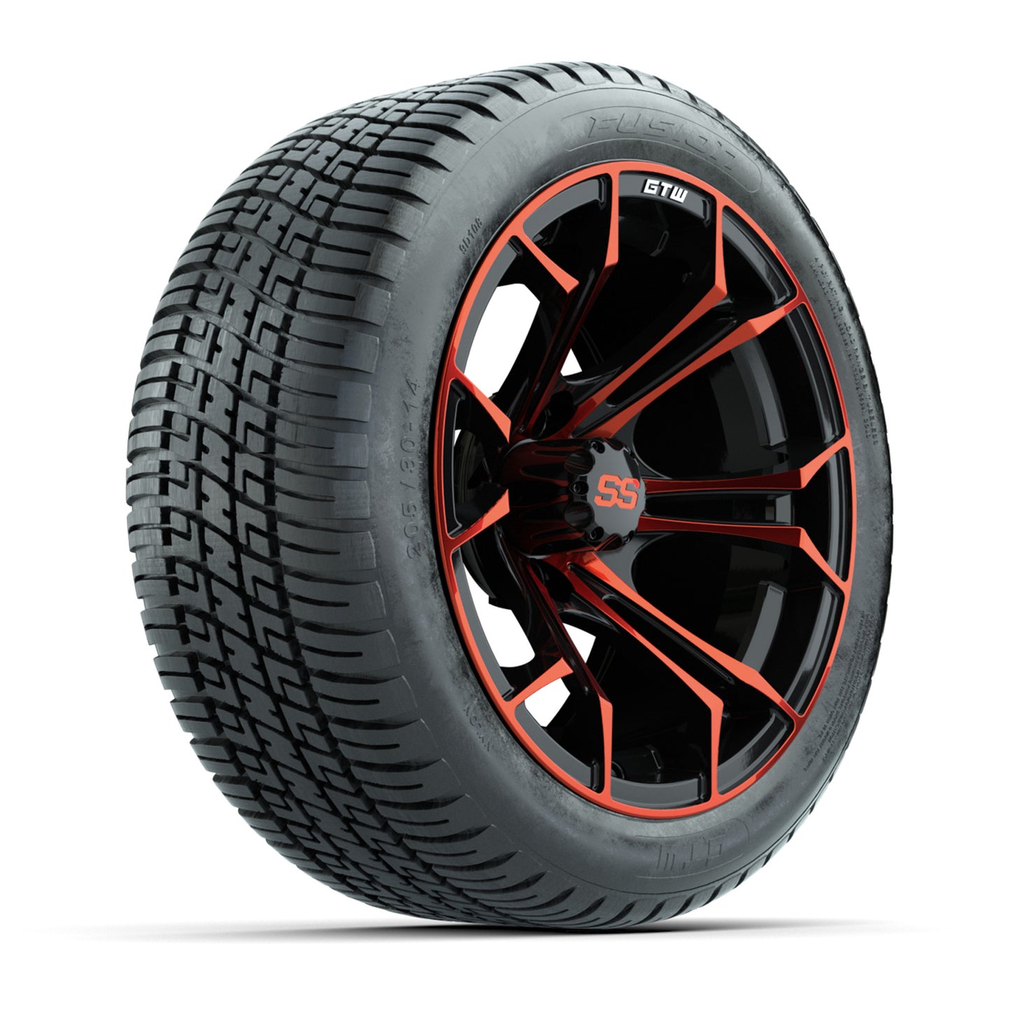 GTW® Spyder Black/Red 14 in Wheels with 205/30-R14 Fusion Street Tires – Full Set