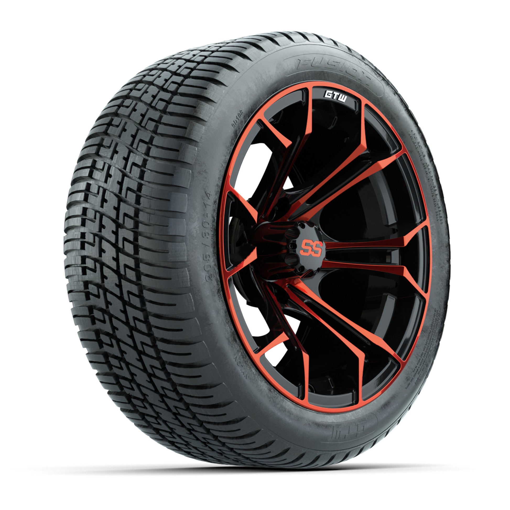 GTW® Spyder Black/Red 14 in Wheels with 205/30-R14 Fusion Street Tires – Full Set
