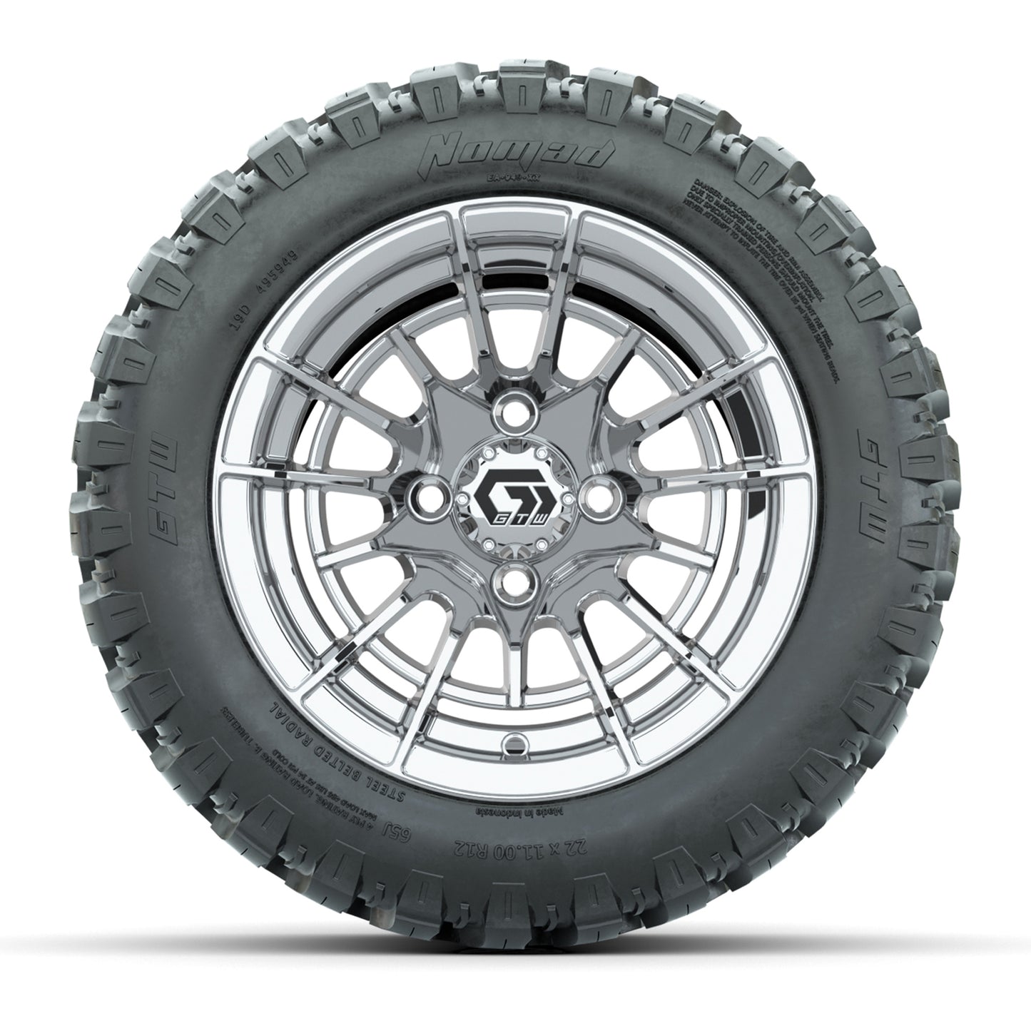 GTW® Boost Chrome 12 in Wheels with 22X11-R12 Nomad Steel Belt Radial All-Terrain Tires - Full Set