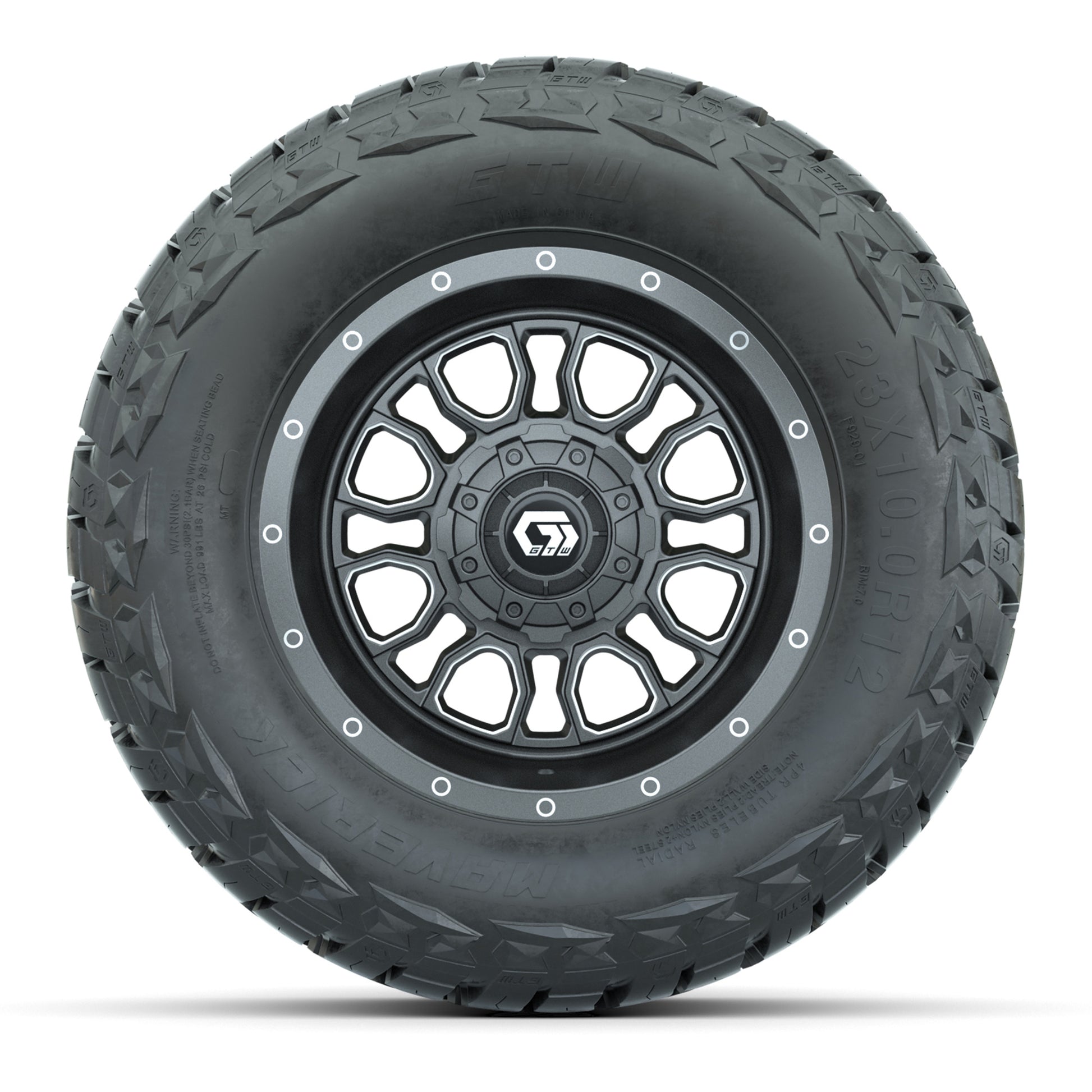 GTW® Volt Gunmetal 12 in Wheels with 23x10-R12 Maverick All-Terrain Tires – Full Set