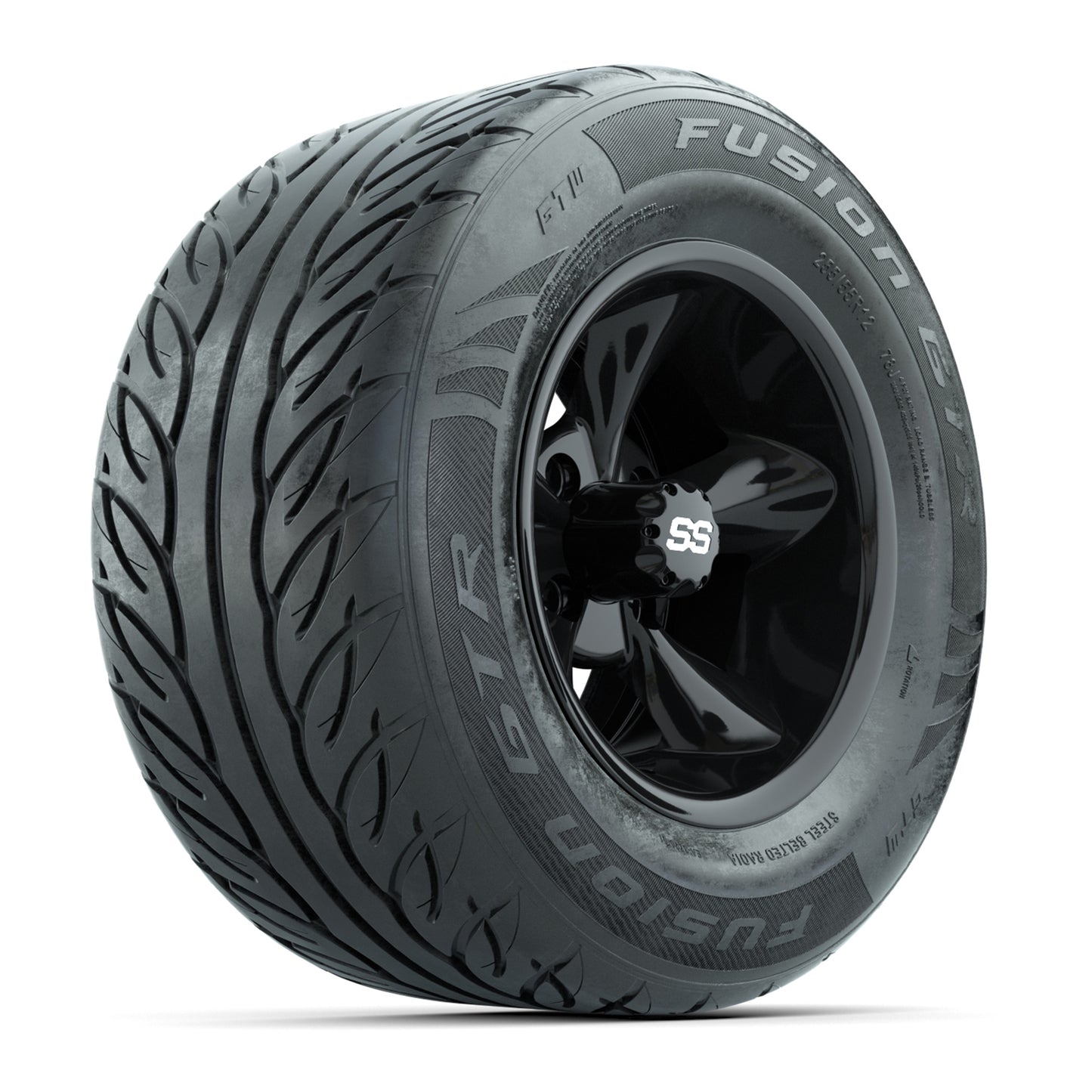 GTW® Godfather Black 12 in Wheels with 255/55-R12 Fusion GTR Steel Belt Radial Street Tires – Full Set