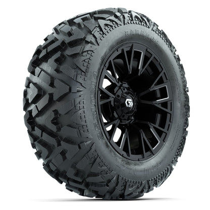 GTW Vandal Matte Black/Machined 14 in Wheels with 25x10-14 Barrage Mud Tires – Full Set