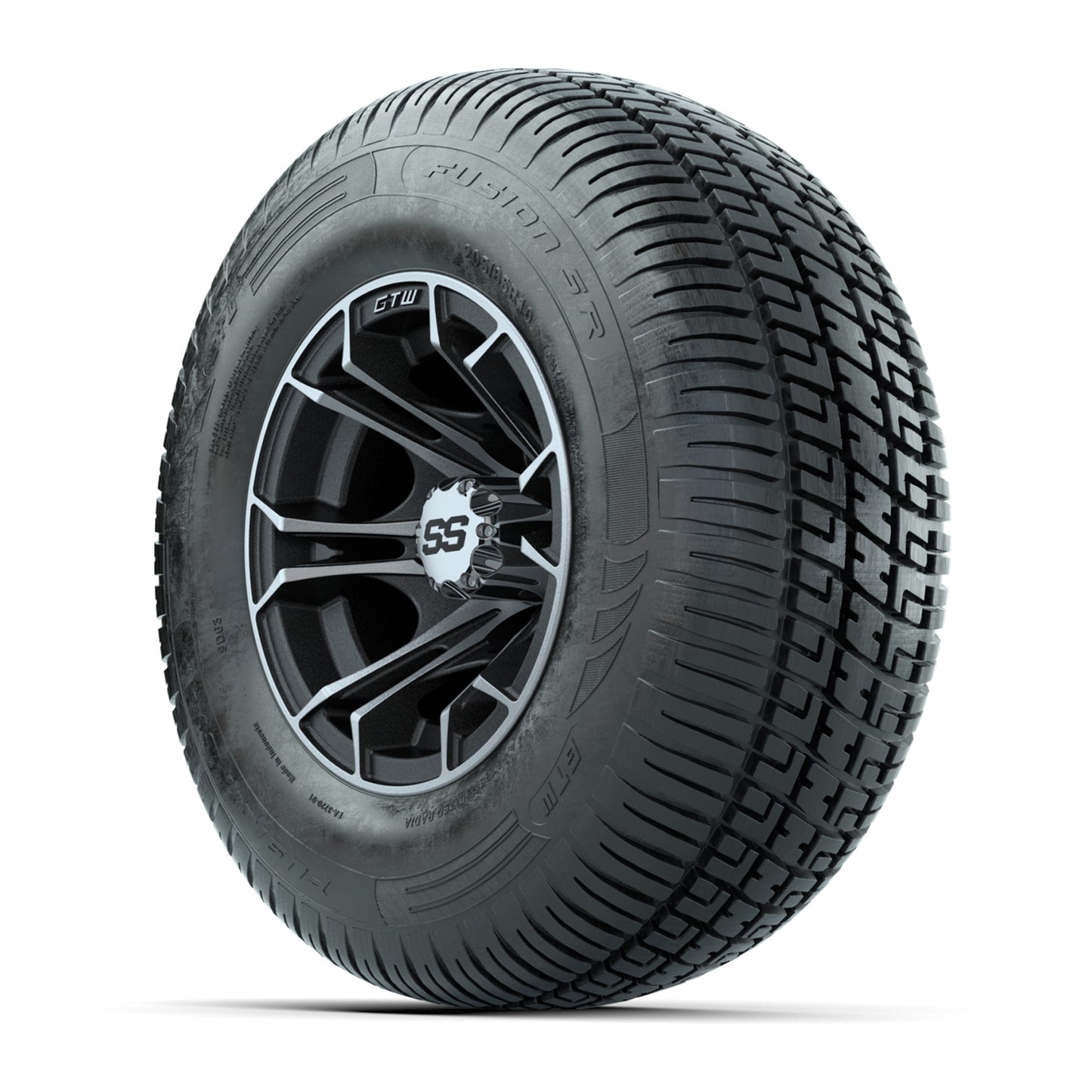 GTW Spyder Machined/Matte Grey 10 in Wheels with 205/65-R10 Fusion SR Steel Belted Radial Tires – Full Set