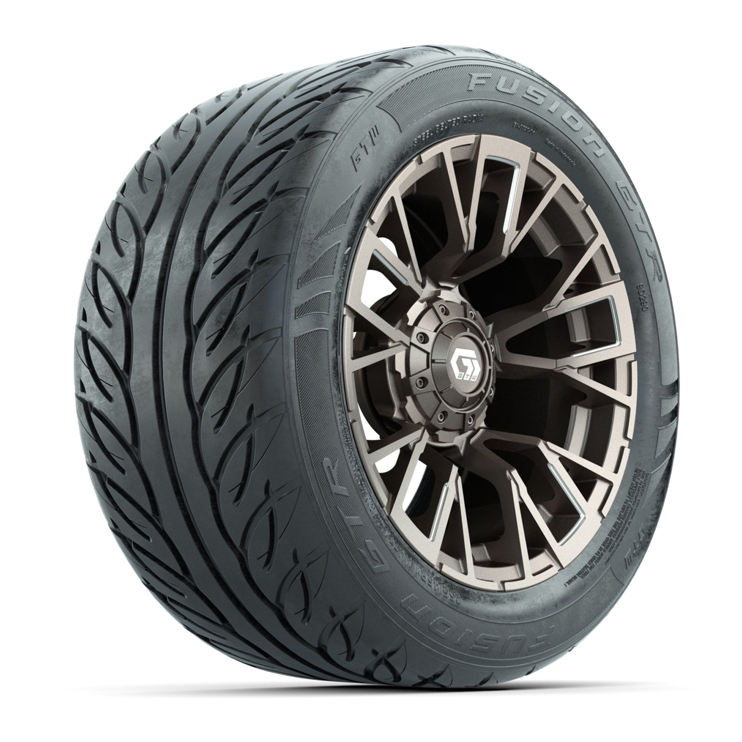 GTW® Vandal Bronze/Machined 14 in Wheels with 255/45-R14 Fusion GTR Steel Belt Radial Street Tires – Full Set