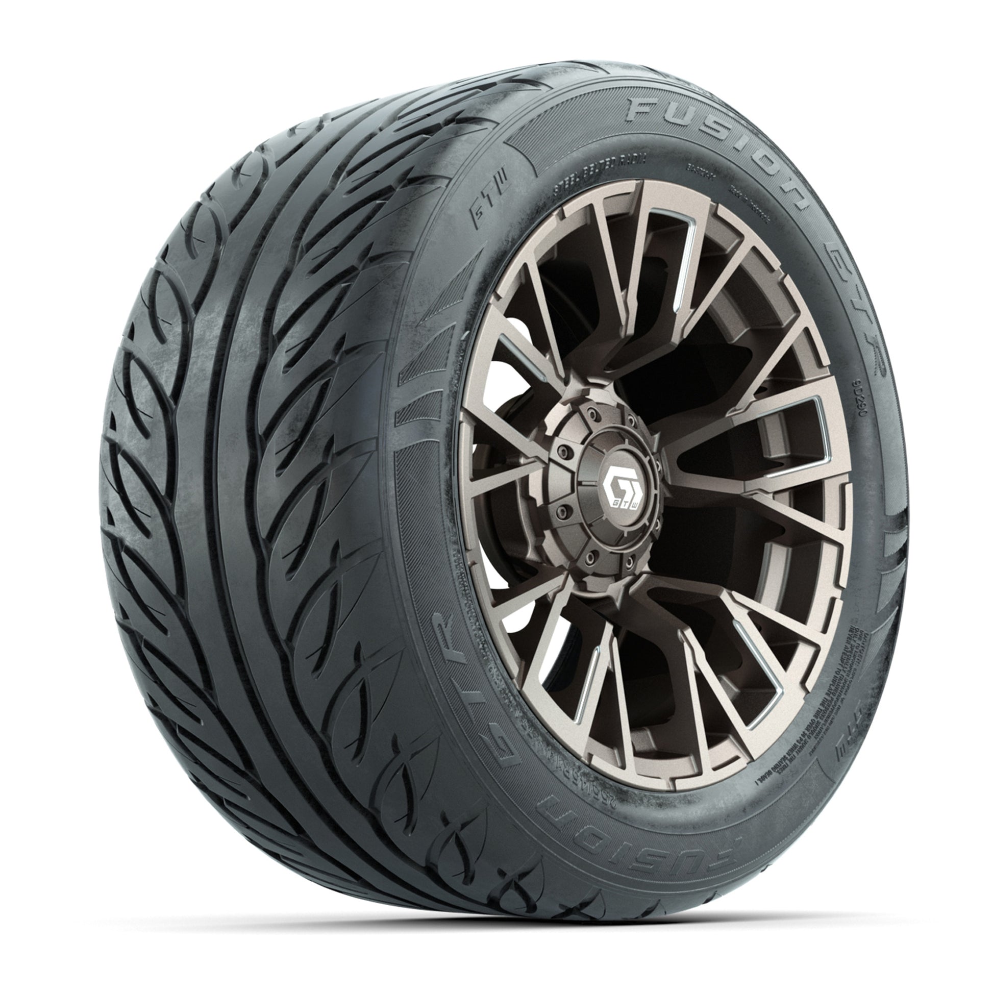 GTW® Vandal Bronze/Machined 14 in Wheels with 255/45-R14 Fusion GTR Steel Belt Radial Street Tires – Full Set